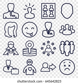 Avatar icons set. set of 16 avatar outline icons such as face, hairstyle, maid, businessman, medical reflector, doctor with medical reflector, photo for passport