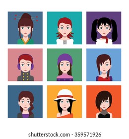 Avatar Icons set 2 With eyes nose and mouth Left,Up,Front,Right Down view 