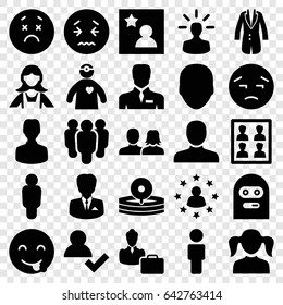 Avatar icons set. set of 25 avatar filled icons such as face, man, man and woman, girl, maid, upset emot, emot showing tongue, thief emot, businessman, medical reflector