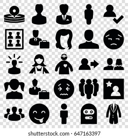 Avatar icons set. set of 25 avatar filled icons such as man, man and woman, girl, hairstyle, maid, upset emoji, emojishowing tongue, thief emoji, medical reflector