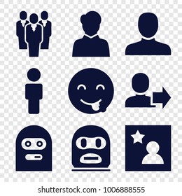 Avatar icons. set of 9 editable filled avatar icons such as man, emot showing tongue, thief emot, user, favorite photo