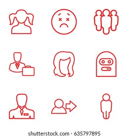 Avatar icons set. set of 9 avatar outline icons such as girl, hairstyle, businessman, male consultant   with case, upset emot, thief emot, user