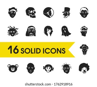 Avatar icons set with clown, bear and astronaut elements. Set of avatar icons and cranium concept. Editable vector elements for logo app UI design.