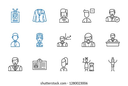 avatar icons set. Collection of avatar with man, mongolian, user, id card, employee, woman, pilot, businessman, remove user, suit. Editable and scalable avatar icons.