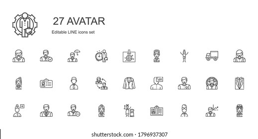 avatar icons set. Collection of avatar with user, id card, mongolian, stewardess, employee, man, add user, suit, employees, businessman, pilot. Editable and scalable avatar icons.