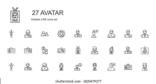 avatar icons set. Collection of avatar with user, pilot, employee, stewardess, add user, man, woman, id card, mongolian. Editable and scalable avatar icons.