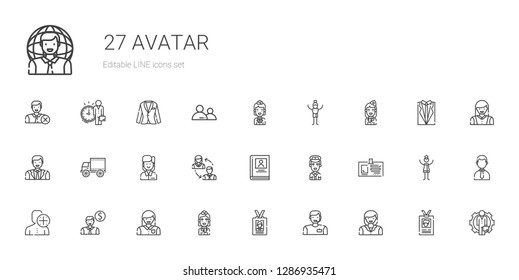 avatar icons set. Collection of avatar with woman, man, id card, stewardess, employee, user, pilot, biography, employees, side view, businessman. Editable and scalable avatar icons.