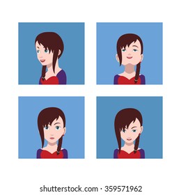 Avatar Icons set With eyes nose and mouth Left,Up,Front,Right Down view 