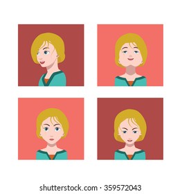 Avatar Icons set With eyes nose and mouth Left,Up,Front,Right Down view 