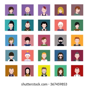Avatar Icons set With eyes nose and mouth Left,Up,Front,Right Down view
