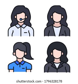 Avatar Icons Set (línea rellenada) = servicio al cliente, chica de negocios, chica. Perfecto para aplicaciones móviles web, presentación, ilustración y cualquier otro proyecto.