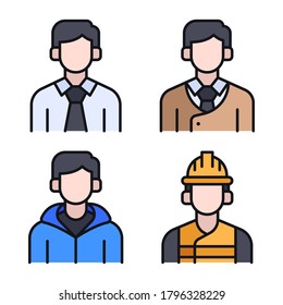 Avatar Icons Set (Filled Line) = Business man, man, sweater, builder. Perfect for website mobile app, presentation, illustration and any other projects.