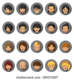 Avatar icons set in flat design with long shadow. Illustration EPS10