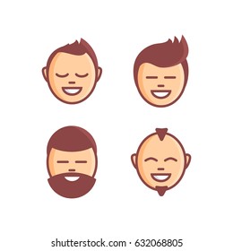 Avatar icons set in flat design. Men and boys with different hairstyles. Icon on the white background vector illustration