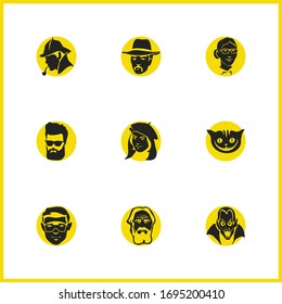 Iconos de Avatar con elementos de hombre mayor, científico y mujer de negocios. Conjunto de iconos de avatar y concepto de artista. Elementos vectoriales editables para el diseño de la interfaz de usuario de la aplicación del logotipo.