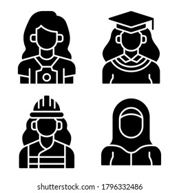Avatar Icons Set = photographer, graduation girl, girl builder, girl. Perfect for website mobile app, presentation, illustration and any other projects.
