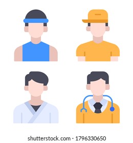 Avatar Icons Set = Running man, hat man, karate man, doctor. Perfect for website mobile app, presentation, illustration and any other projects.