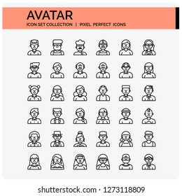 Avatar Icons Set. UI Pixel Perfect Well-crafted Vector Thin Line Icons. The illustrations are a vector.