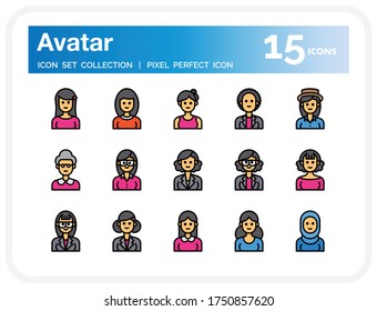 Juego de iconos de avatar. Iconos de la línea delgada del vector perfectamente diseñado de la interfaz de usuario Pixel Perfecto. Las ilustraciones son un vector.