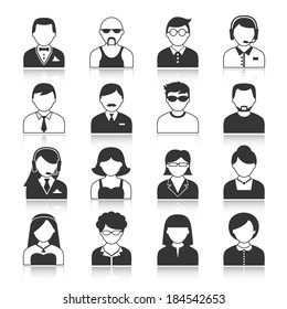 Avatar icons users head black silhouette portrait isolated vector illustration