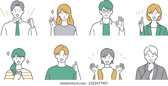 Avatar illustration of asian people with positive emotion