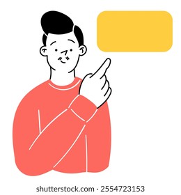 Avatar, image of a young guy, man who is thinking. Concept of reflection, choice, doubt. Illustration in simple, flat, doodle style
