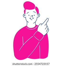 Avatar, image of a young guy, man who is thinking. Concept of reflection, choice, doubt. Illustration in simple, flat, doodle style