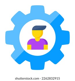 Avatar inside gear, flat design of profile management