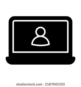 Avatar inside laptop, icon of online call