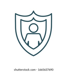 avatar dentro de la línea de escudo diseño ícono, seguro de protección de la seguridad de la salud accidente de vida y el tema de la guardia Ilustración del vector