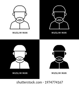 Avatar Islamic Person Icon Logo. Muslim Man Vector Symbol Illustration. Young Male Muslim Symbol