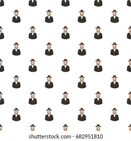 Avatar of Jew man with traditional headdress pattern seamless repeat in cartoon style vector illustration