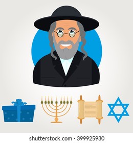  avatar Jewish man on a blue background. vector illustration. 