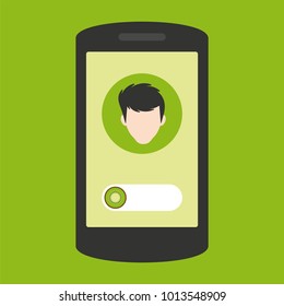 Avatar and kiwi lock button on smartphone screen. Modern flat design elements for web sites, web banners, etc. Vector illustration