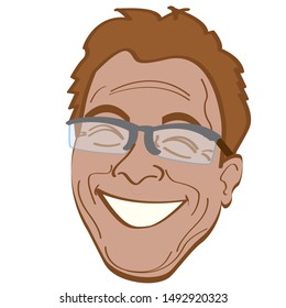 avatar of a laughing man with glasses. head, illustration, comic.