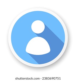 Icono de avatar de la sombra larga. Glifo blanco humano sobre fondo azul. Lo mejor para impresión, tarjetas de visita, aplicaciones móviles, medios sociales y diseño web.