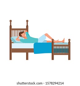 avatar lying man on bed icon over white background, vector illustration