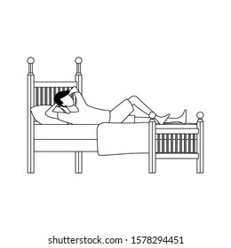 avatar lying man on bed icon over white background, vector illustration