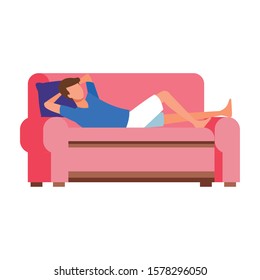 avatar lying man on couch icon over white background, vector illustration