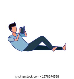 avatar lying man reading a book icon over white background, vector illustration