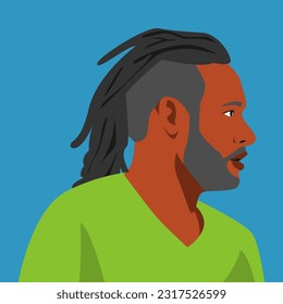 avatar male face with dreadlocks hairstyle, sideburns, mustache and beard. side view. vector graphic.