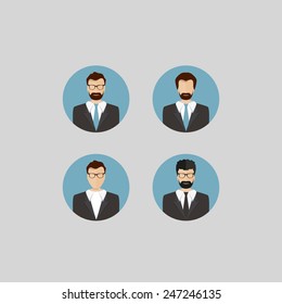 Avatar of Male Faces Circle Icons Set in Trendy Flat Style