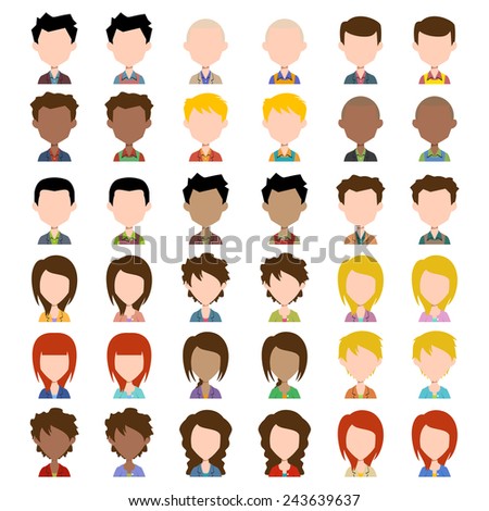 Avatar male and female, blazer, sweater, vest, vector illustration set collection