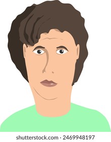 Avatar male transgender with brown hair in a green t-shirt. Vector illustration is a person of pleasant appearance with a trustworthy look. A kind face and a little surprised eyes. Avatar for social