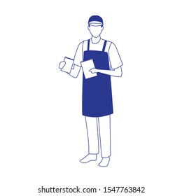 avatar man with apron and cap over white background, vector illustration