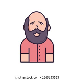 Hombre avatar con diseño de ícono de relleno de barba, hombre chico persona, medios sociales humanos y tema de retrato Ilustración vectorial