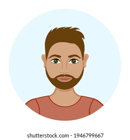 Avatar de un hombre con barba. Trabajador de oficina. Equipo creativo. Joven estudiante. Cabello marrón