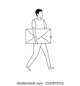 avatar man with big envelope icon over white background, vector illustration