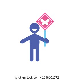 Avatar man with butterfly banner of zero discrimination day, flat style icon vector illustration design
