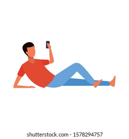 avatar man with cellphone lying over white background, vector illustration